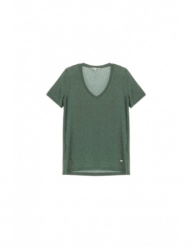 T-shirt encolure V lurex verde