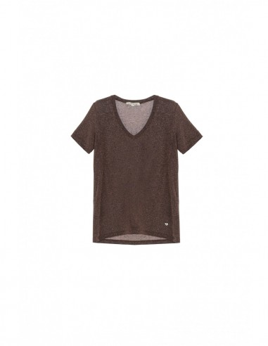 T-shirt encolure V lurex bronze